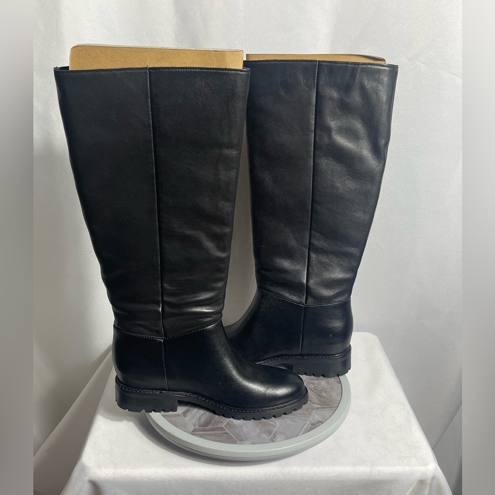 Steve Madden Leary Black Leather Tall Lug Sole Boots Size 9M - Picture 7 of 12